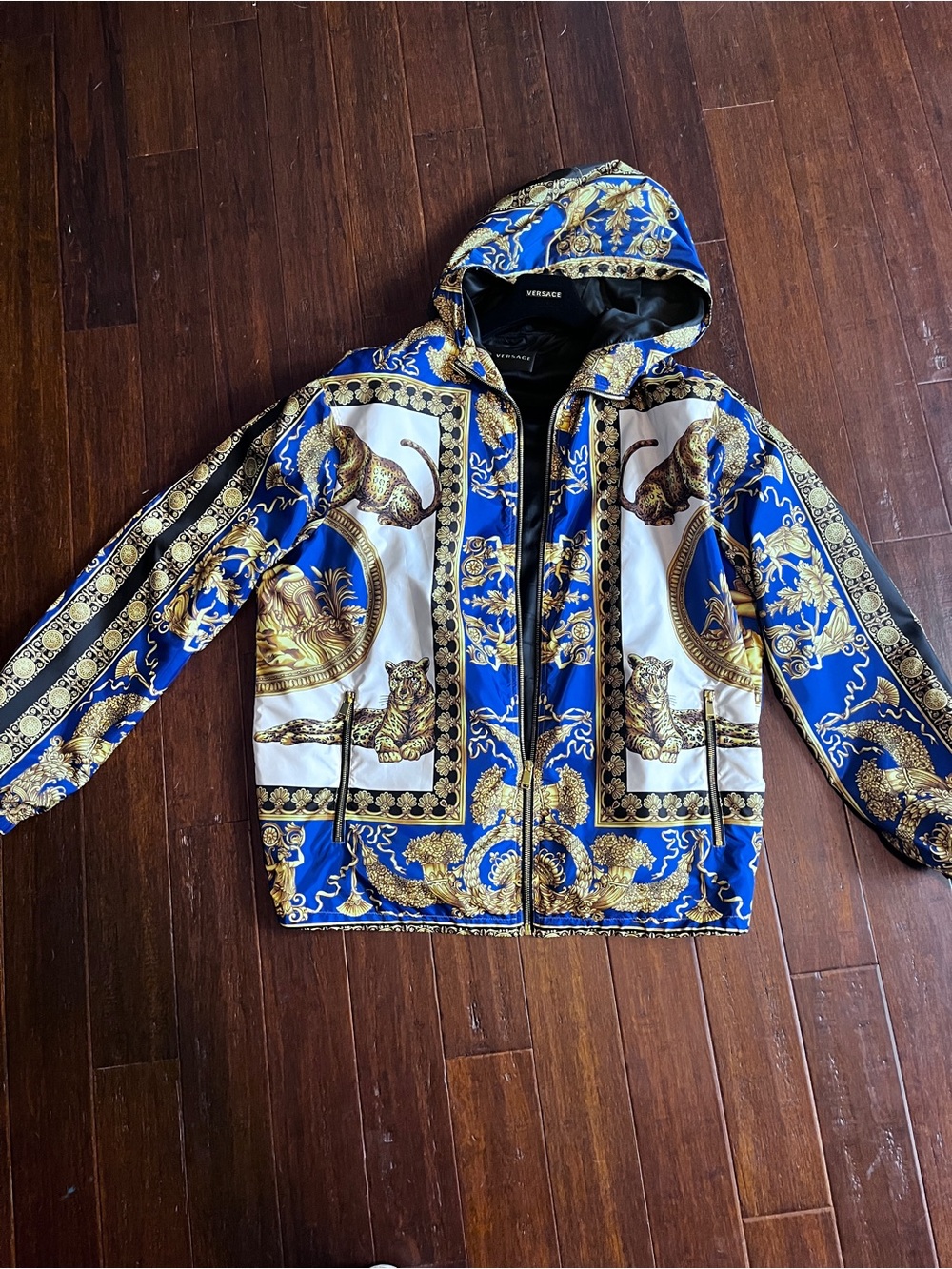 Versace Royal Blue and Gold Baroque Hooded Windbreaker